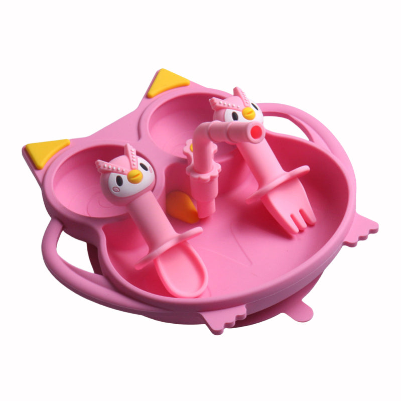 Owl Silicone Suction Plate with spoon and fork set