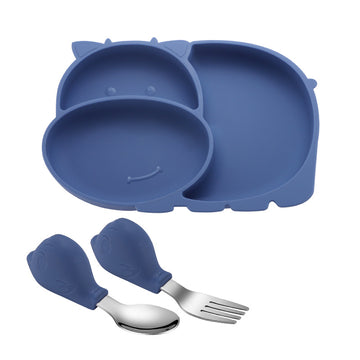 Hippo Silicone Suction Plate with spoon and fork set