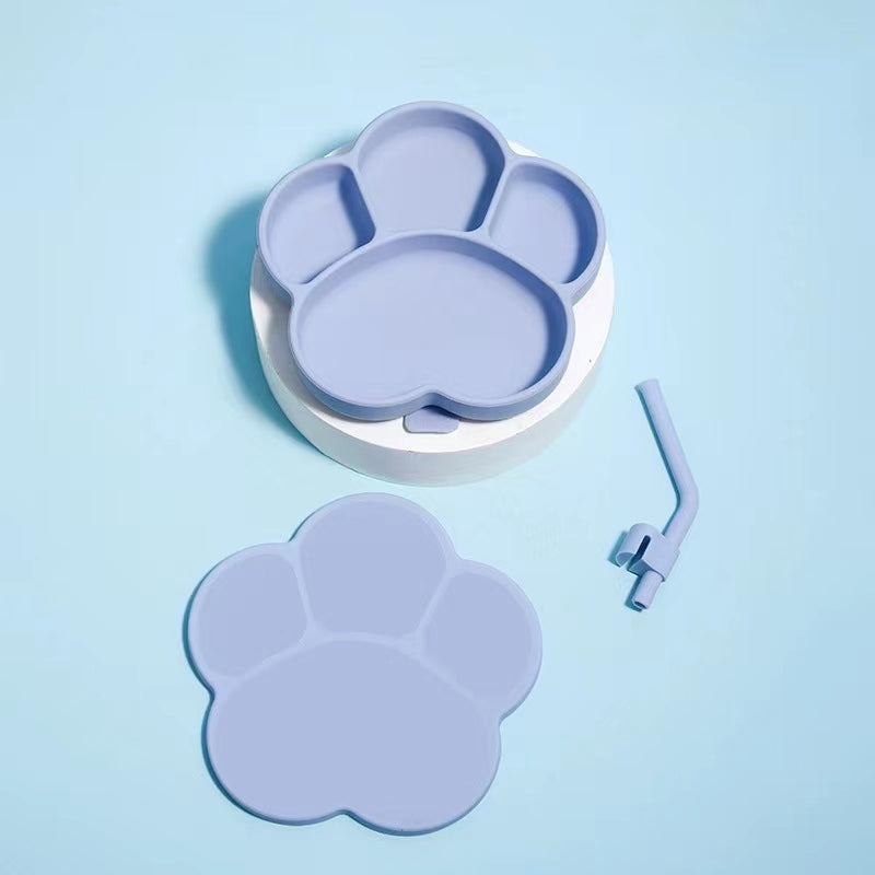 3-Piece Cat's Claw Baby Tableware Silicone Dinner Plate with lid and straw