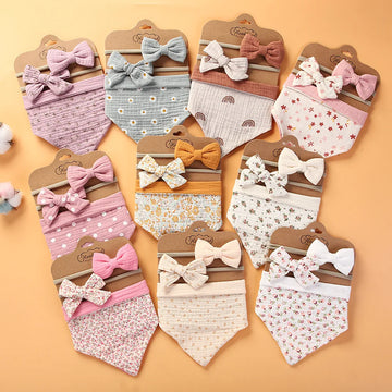 3pcs Newborn Bowknot Headbands and bibs Set