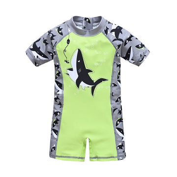 Summer Boys Fitness One Piece Surf Beach Shark Print Zip Swimsuit