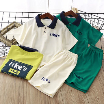 Summer children's new waffle short-sleeved POLO shirt casual suit