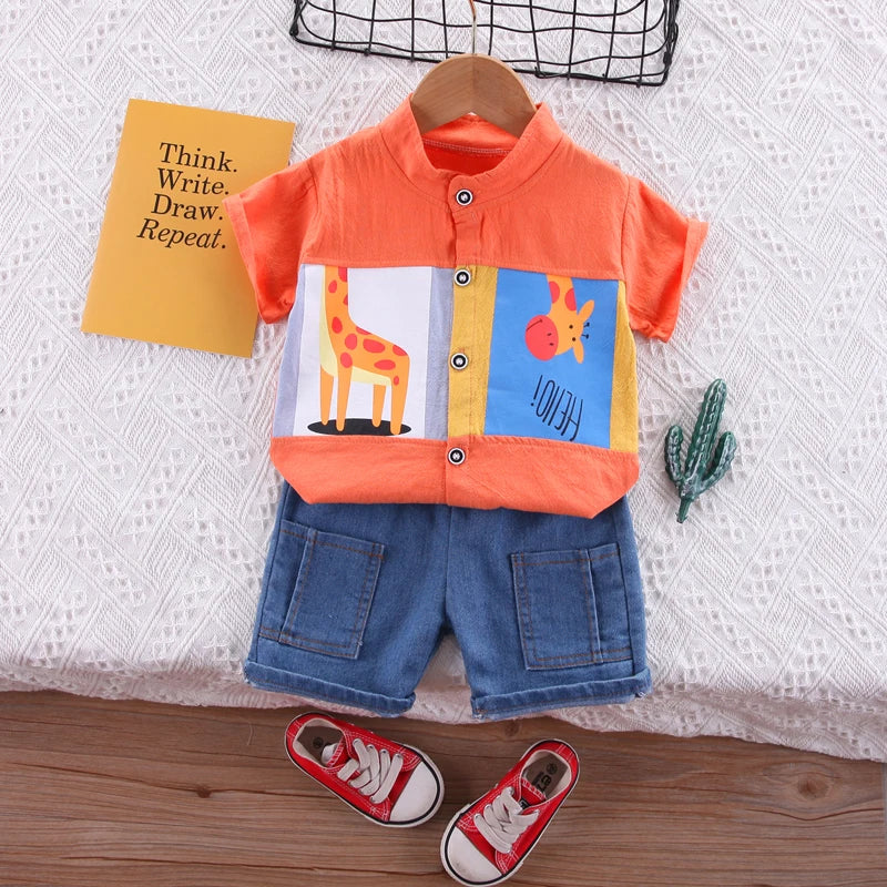 2 Pcs Boys Cotton Printed T-Shirts and Pants