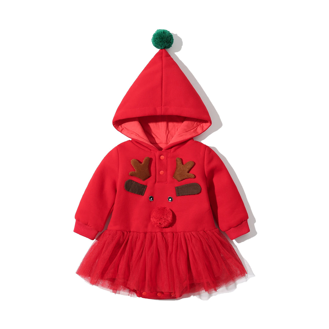 Baby girl's crawling suit Christmas suit double-layer hooded elk hooded jumpsuit stylish skirt Christmas bag fart suit