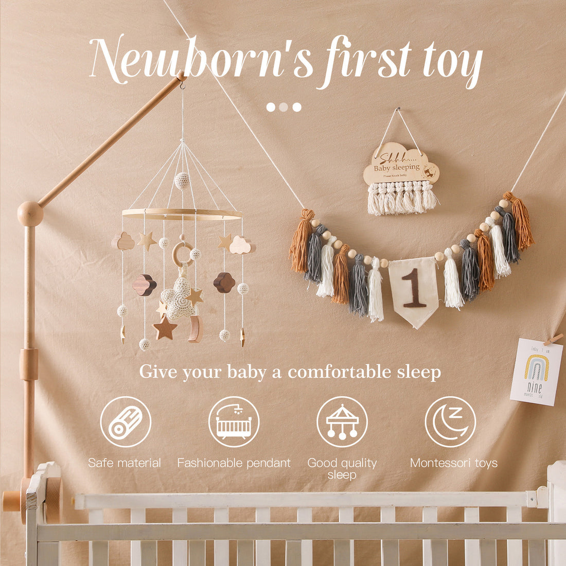 Star moon cloud crib bed bell