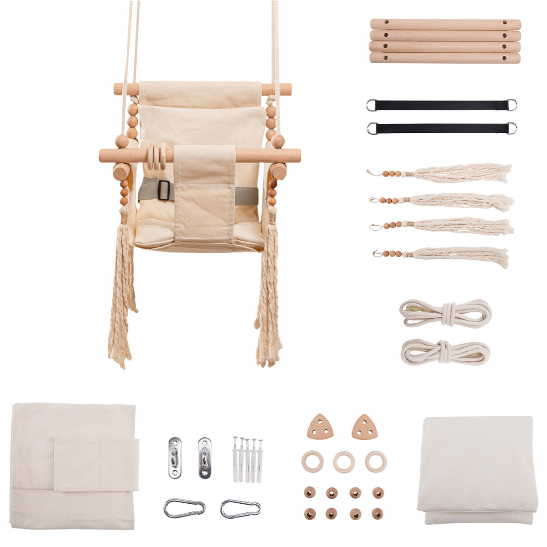 Baby Swing Chairs Garden Furnitures Hanging Wooden Canvas Swinging Rocking Seats