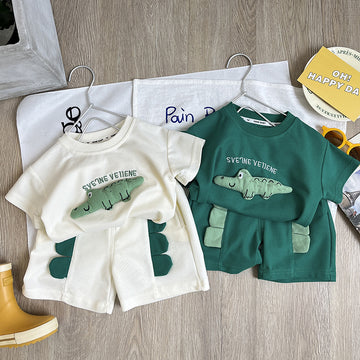 Children's clothing boys' suits summer new style pullover boy's dinosaur short-sleeved two-piece suit