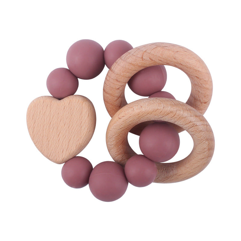 Silicone Beads Heart beechwood teether ring