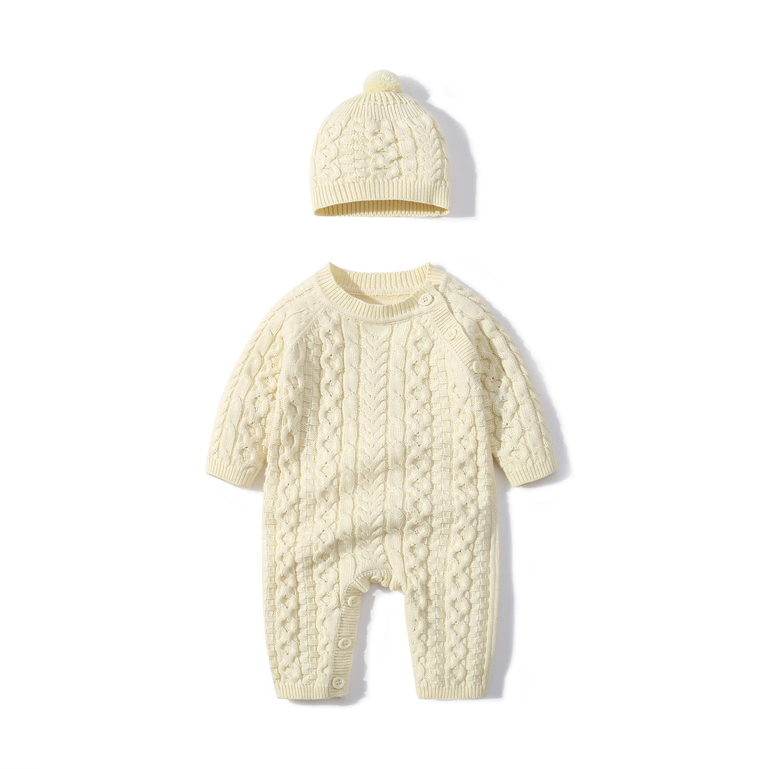 Baby Newborn Cotton Knitted Sweater Romper Longsleeve Outfit with Warm Hat Set