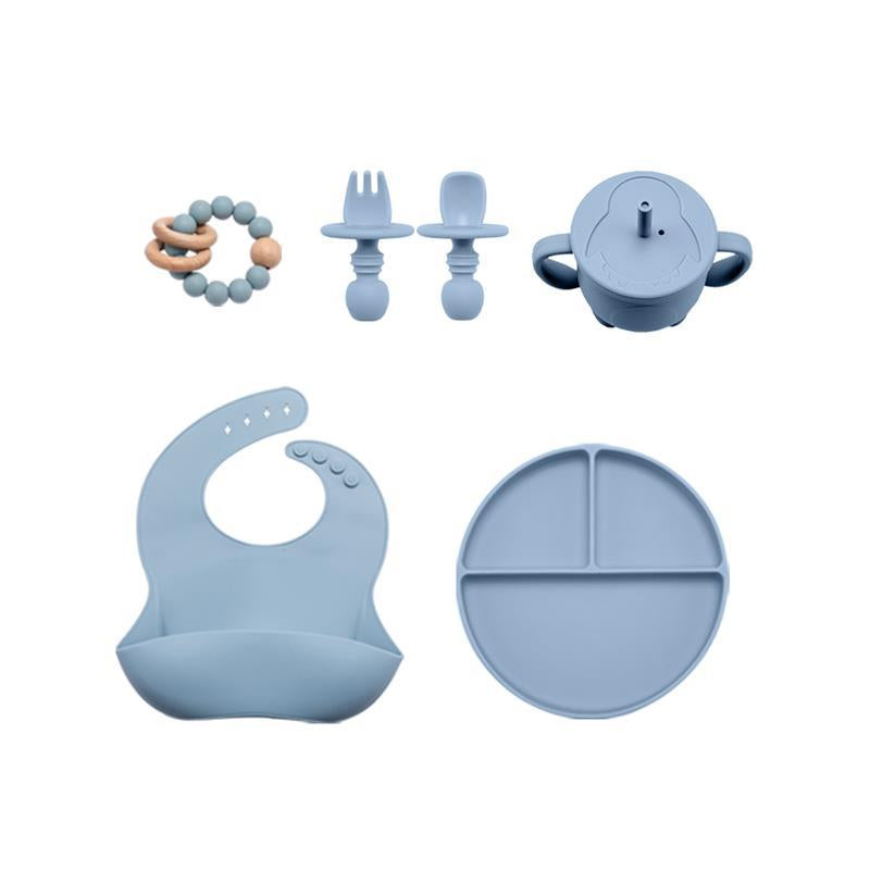 8-Piece Silicone feeding set with teether ring