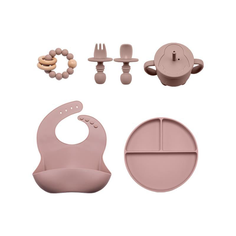 8-Piece Silicone feeding set with teether ring