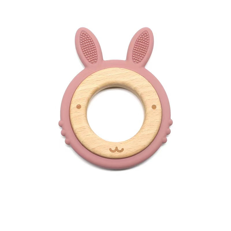 Silicone Bunny Teether Ring baby soother toy - siliconebabyessential.com