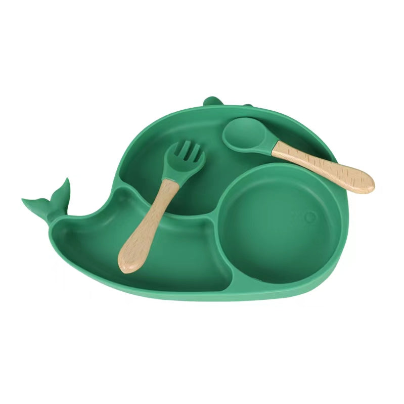 3pcs Whale Silicone Suction Plate with spoon and fork set