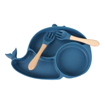 3pcs Whale Silicone Suction Plate with spoon and fork set