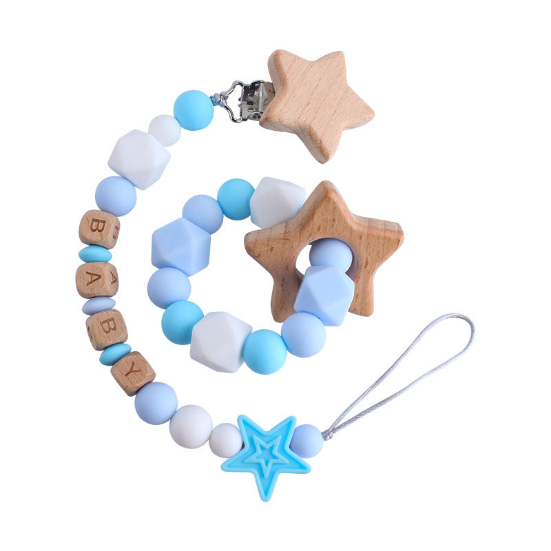 Star Teether Ring Dummy Chain Set - siliconebabyessential.com