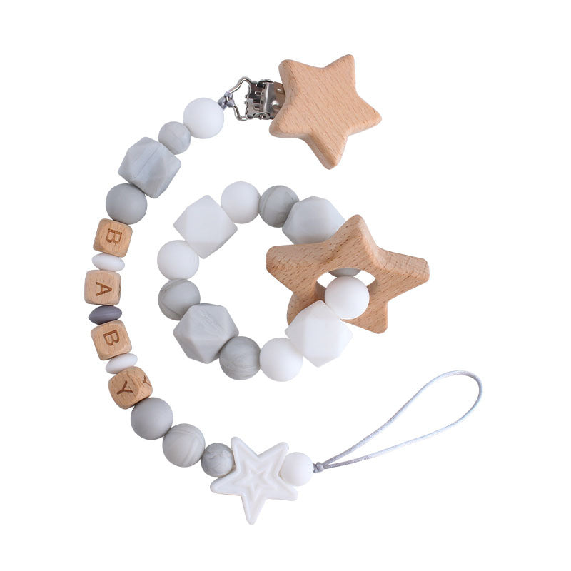 Star Teether Ring Dummy Chain Set - siliconebabyessential.com