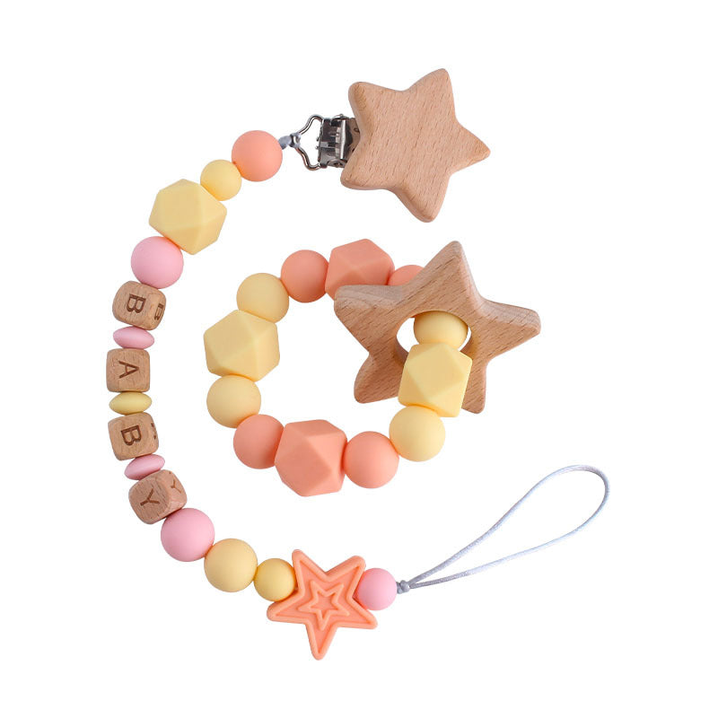 Star Teether Ring Dummy Chain Set - siliconebabyessential.com