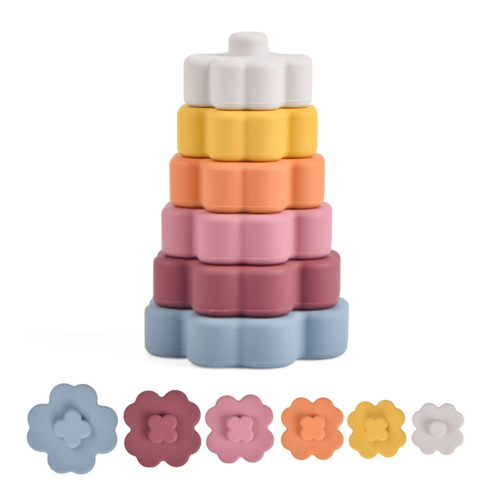 Food Grade Silicone stackable toy set- Flowers - siliconebabyessential.com