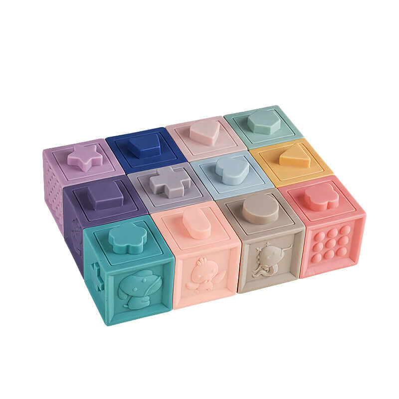 Food Grade Silicone stackable toy set- Blocks 12 PCS - siliconebabyessential.com