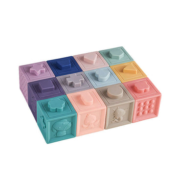 Food Grade Silicone stackable toy set- Blocks 12 PCS - siliconebabyessential.com