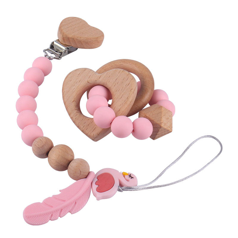 Wooden Animal Teether Ring & Dummy Chain Set - siliconebabyessential.com