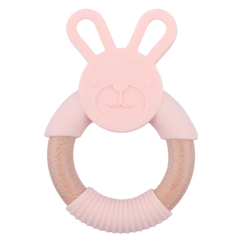 Food Grade Silicone Bunny wooden teether ring - siliconebabyessential.com