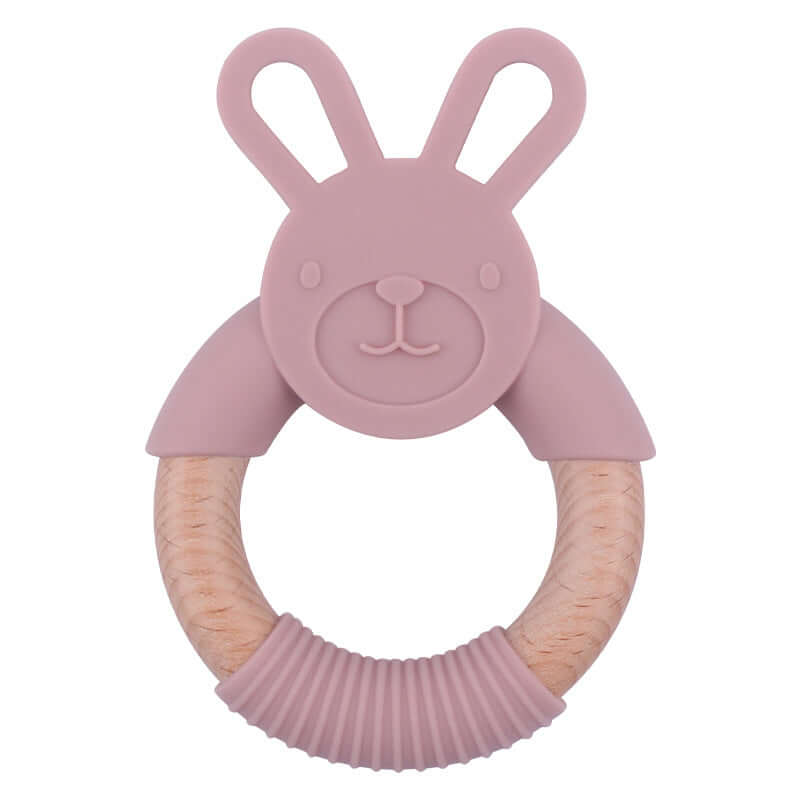 Food Grade Silicone Bunny wooden teether ring - siliconebabyessential.com