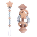 Wooden Teether Rattle Dummy Chain Set - siliconebabyessential.com