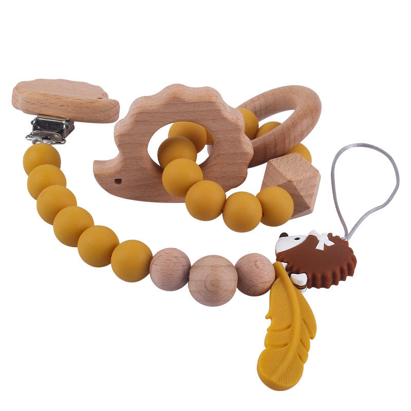 Wooden Animal Teether Ring & Dummy Chain Set - siliconebabyessential.com