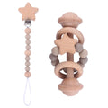 Wooden Teether Rattle Dummy Chain Set - siliconebabyessential.com