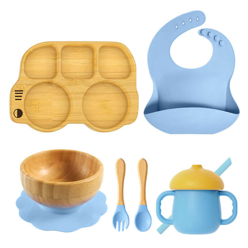 Bus Silicone Bamboo Suction Feeding Set - siliconebabyessential.com