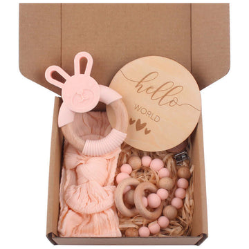 Food Grade Silicone Bunny Beach Wood Teether set - siliconebabyessential.com