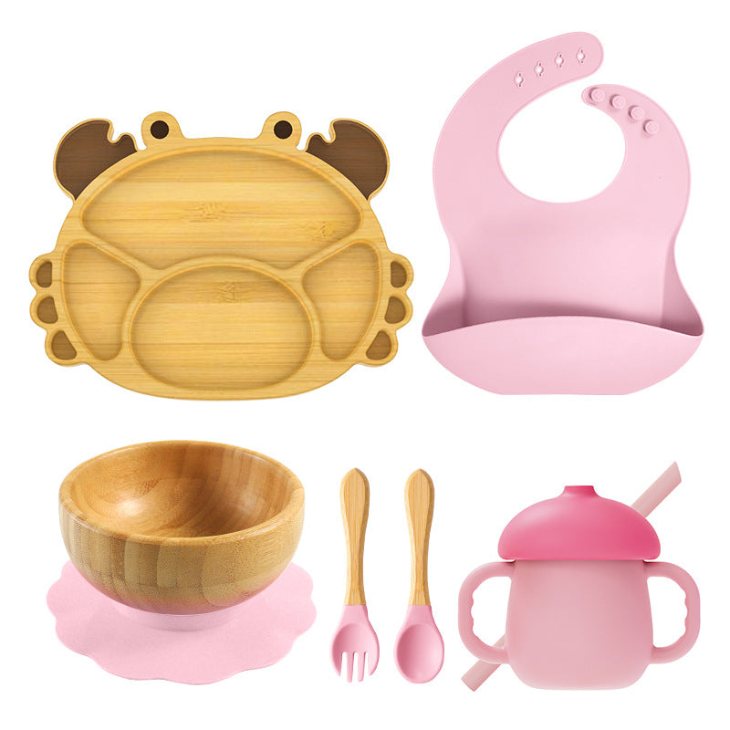 Silicone Crab Bamboo Suction Feeding Set - siliconebabyessential.com