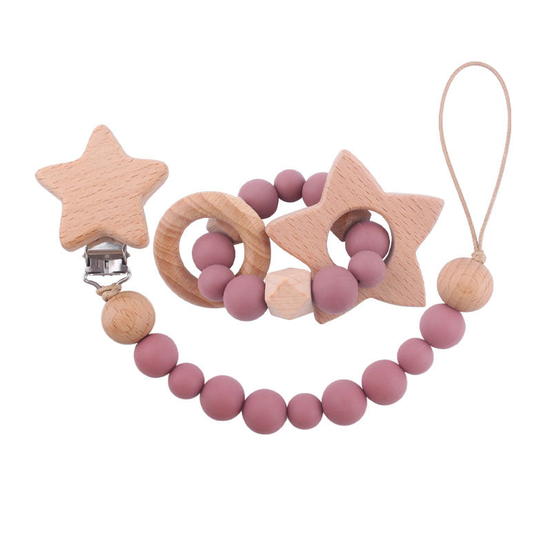 Wooden Teether Ring & Dummy Chain Set - siliconebabyessential.com