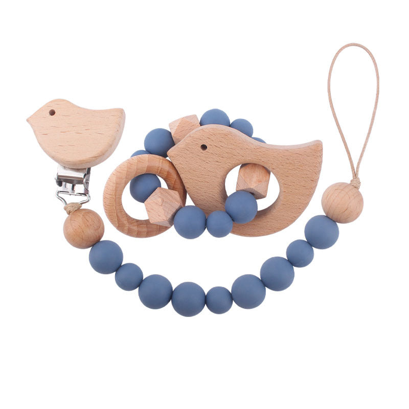 Wooden Teether Ring & Dummy Chain Set - siliconebabyessential.com