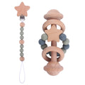 Wooden Teether Rattle Dummy Chain Set - siliconebabyessential.com