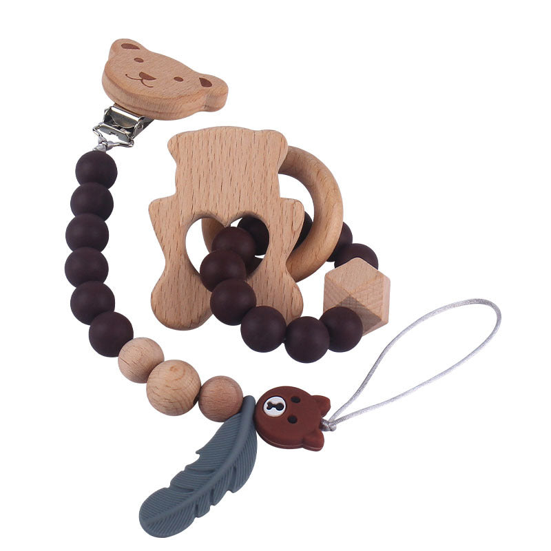 Wooden Animal Teether Ring & Dummy Chain Set - siliconebabyessential.com