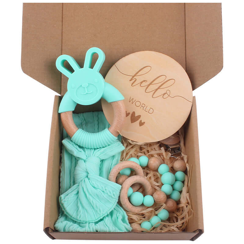 Food Grade Silicone Bunny Beach Wood Teether set - siliconebabyessential.com