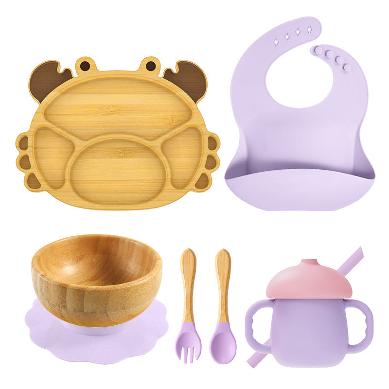 Silicone Crab Bamboo Suction Feeding Set - siliconebabyessential.com