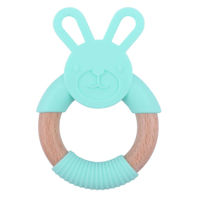 Food Grade Silicone Bunny wooden teether ring - siliconebabyessential.com