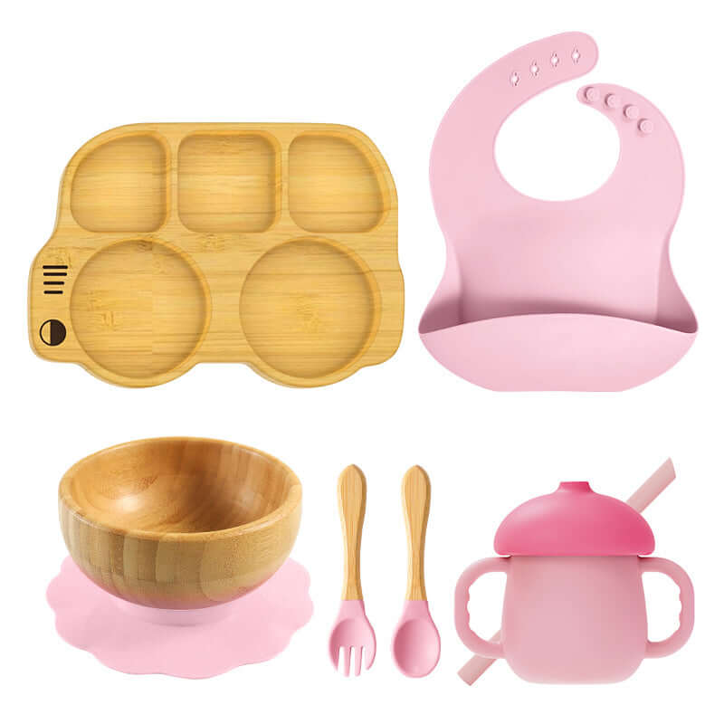 Bus Silicone Bamboo Suction Feeding Set - siliconebabyessential.com