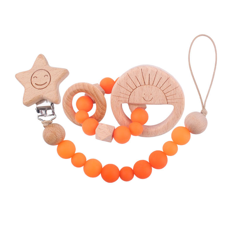 Wooden Teether Ring & Dummy Chain Set - siliconebabyessential.com