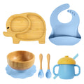 Silicone Elephant Suction Bamboo Feeding Set - siliconebabyessential.com