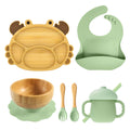 Silicone Crab Bamboo Suction Feeding Set - siliconebabyessential.com