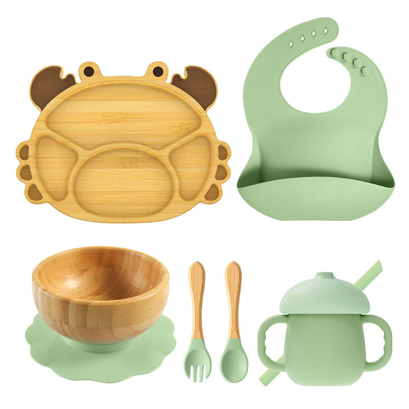 Silicone Crab Bamboo Suction Feeding Set - siliconebabyessential.com