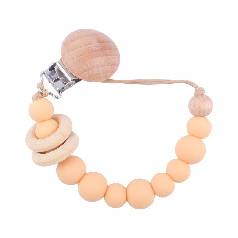 Wooden Ring Dummy Chain baby soother toy - siliconebabyessential.com