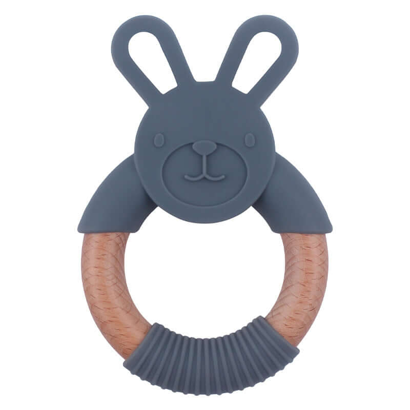 Food Grade Silicone Bunny wooden teether ring - siliconebabyessential.com