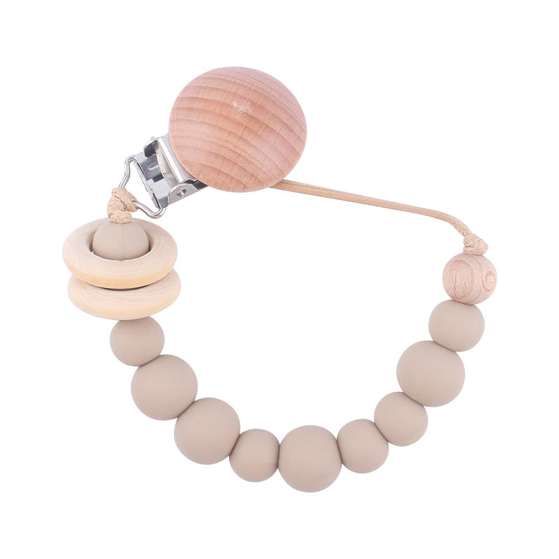 Wooden Ring Dummy Chain baby soother toy - siliconebabyessential.com