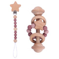 Wooden Teether Rattle Dummy Chain Set - siliconebabyessential.com